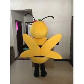 Costume mascote adorable abeille jaune et noire vue arriere