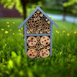 Maison d'abeille en bois peinte en bleu