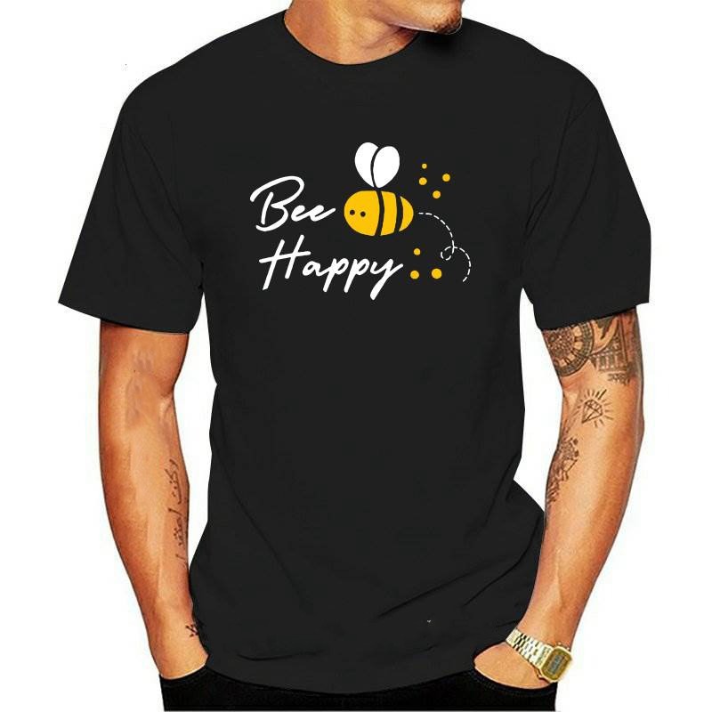 T-shirt homme col rond  Bee Happy noir