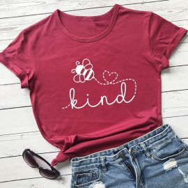 T-shirt manches courtes pour femmes, 100% coton Bee KIND burgundy