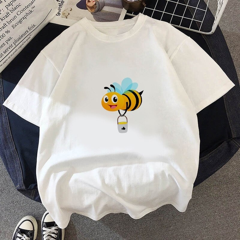 T-shirt adorable abeille à col rond pour femme