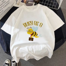 joli T-shirt adorable abeille à col rond pour femme