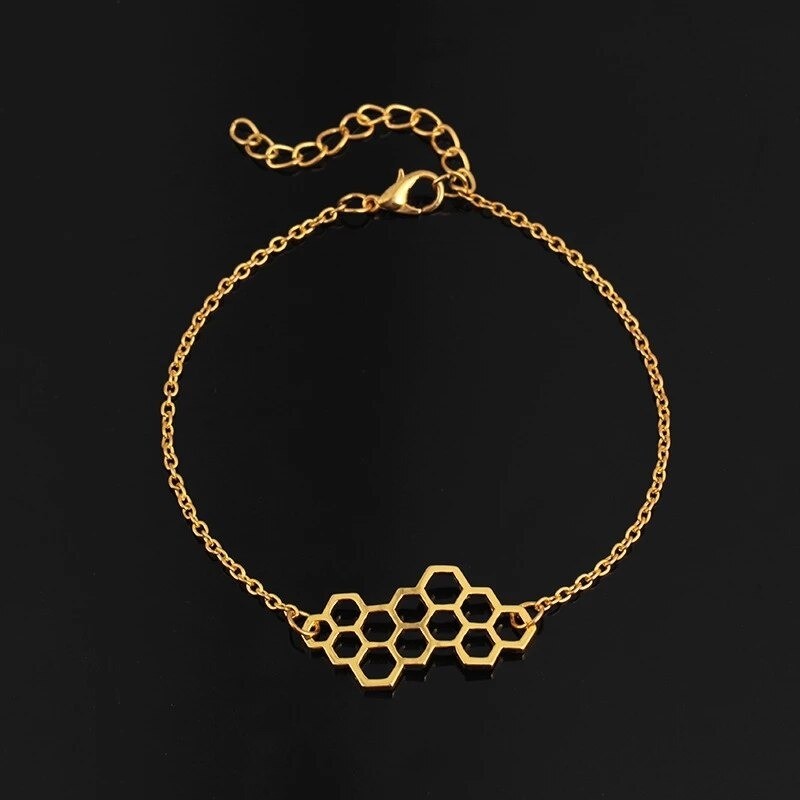 bracelet en nid d'abeille pour femme  modèle chaînette or