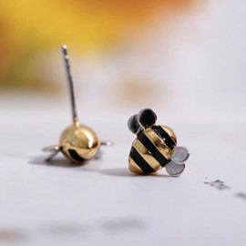 Paire de boucles d’oreilles avec abeille très mignonne en argent Sterling 925 vue arriere