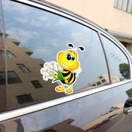 grandautocollant voiture PVC abeille tenant un bouquet de fleur