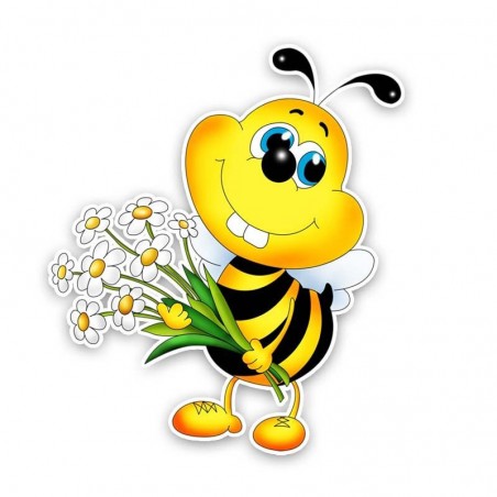 autocollant voiture PVC abeille tenant un bouquet de fleur