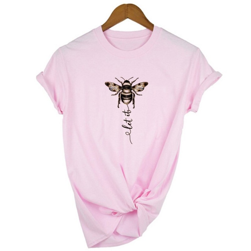 T-shirt Abeille Let it BEE à manches courtes pour femme modele 4 rose