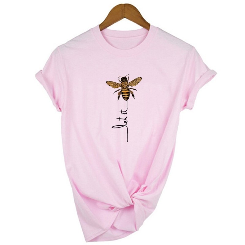 T-shirt Abeille Let it BEE à manches courtes pour femme modele 5 rose