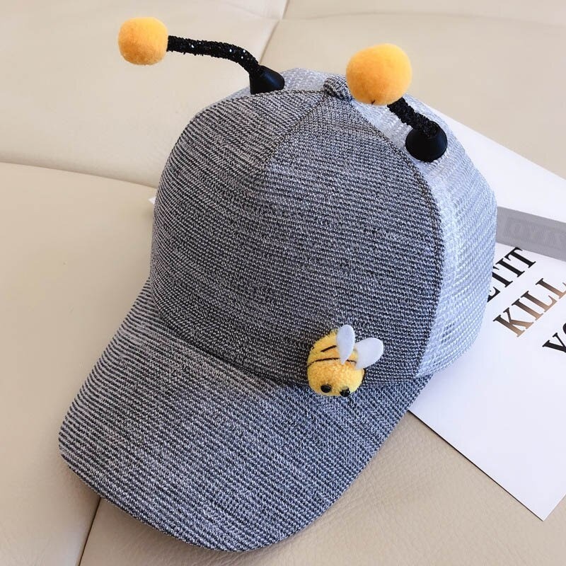 casquette Abeille 3D pour enfants avec petite abeille et antennes abeille gris