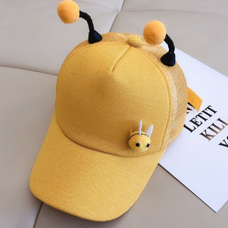 casquette Abeille 3D pour enfants avec petite abeille et antennes abeille jaune