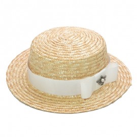 Chapeau de paille cannotier avec ruban et broche abeille strass blanc