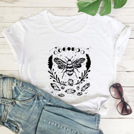 T-shirt femme abeille Phases de lune blanc