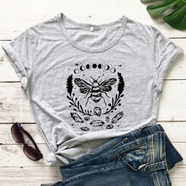 T-shirt femme abeille Phases de lune gris clair