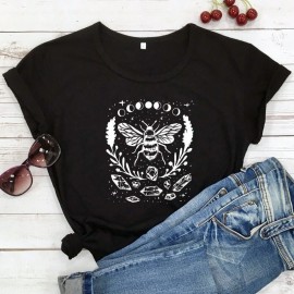 T-shirt femme abeille Phases de lune noir