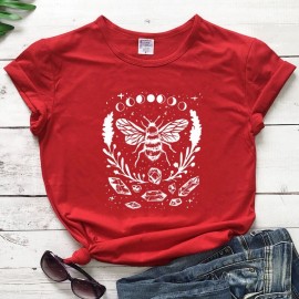 T-shirt femme abeille Phases de lune rouge