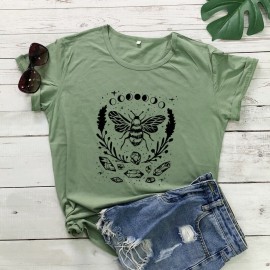 T-shirt femme abeille Phases de lune vert