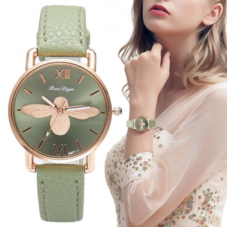 Montre abeille pour femme bracelet en cuir horloge à quartz - 9 couleurs au choix