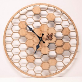 Horloge murale en bois en forme de nid d'abeille