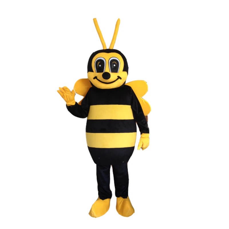 Mascotte d'abeille jaune et noire, costume de guêpe intimidante