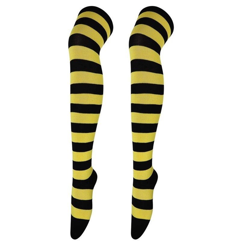 Chaussette abeille bas à rayures dessus genou jaune