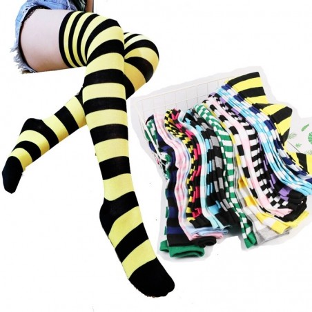 Chaussettes Abeille au dessus du genou pour femmes à rayures abeille - multiples couleurs au choix !