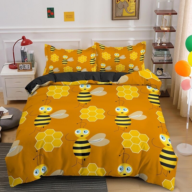 Parure de lit abeille - housse de couette avec taie d'oreiller Abeilles
