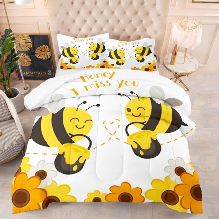 Parure de lit imprimée abeille avec abeilles et Miel Honey I Miss You