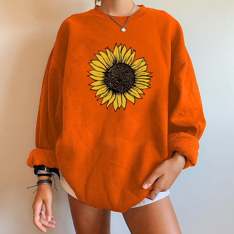 Magnifique Sweatshirt avec imprimé tournesol - couleur orange