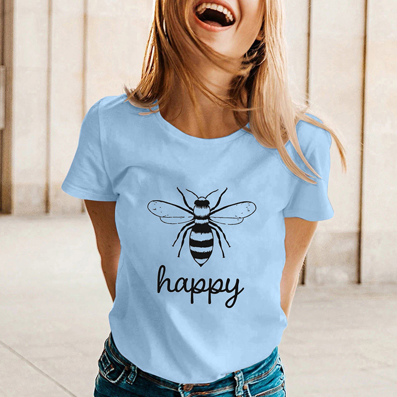 T-shirt fluide pour l'été Bee Happy - couleur bleu