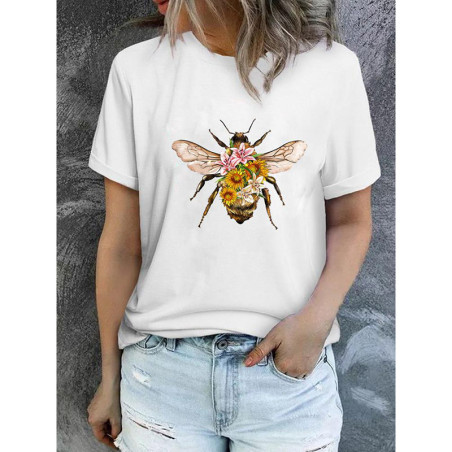 T-shirt blanc basique avec abeille fleurie