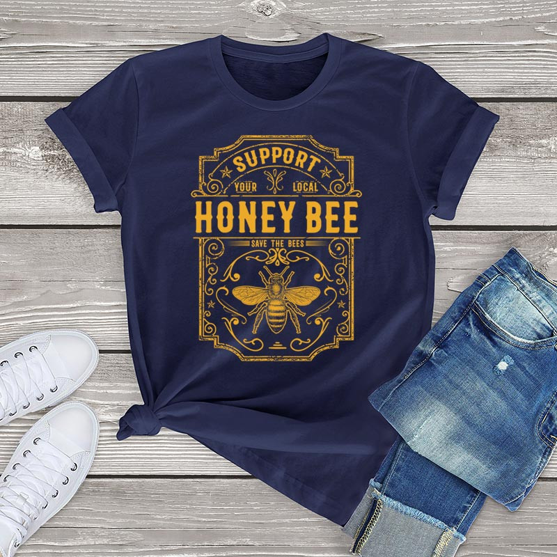 T-shirt Soutenez votre miel local - couleur bleu marine