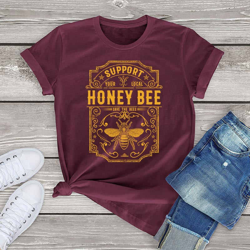 T-shirt Soutenez votre miel local - couleur burgundy