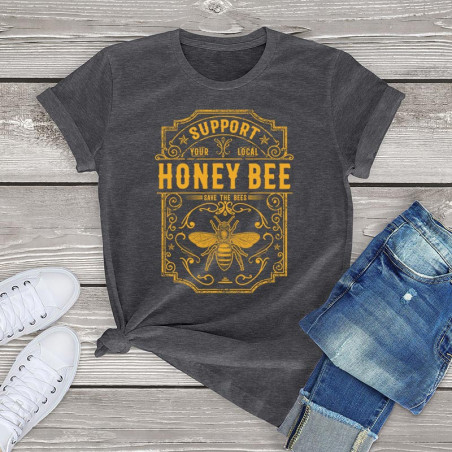 T-shirt Soutenez votre miel local - couleur gris foncé