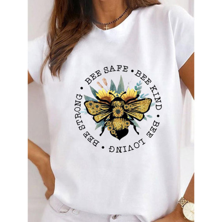T-shirt blanc motif abeille - modèle 1