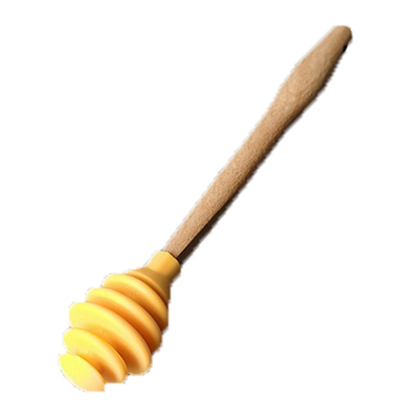Cuillère à miel en bois avec embout silicone coloré - jaune