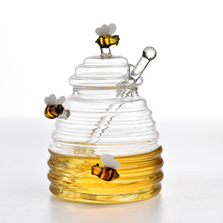 Magnifique Pot à miel en forme de ruche orné de trois abeilles