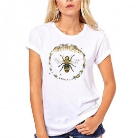 T-shirt Femme Abeille cercle nid d'abeille - blanc