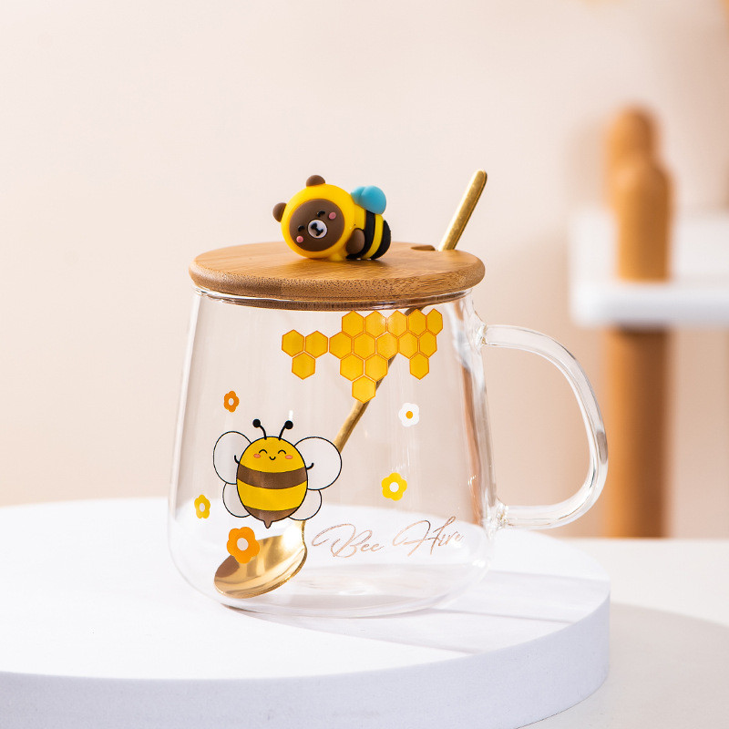 Tasse en verre dessins abeilles - modèle 2