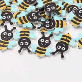 Lot de 20 boutons abeille en bois - taille 20 x 24 mm
