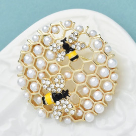 Broche ronde nid d'abeille en perles