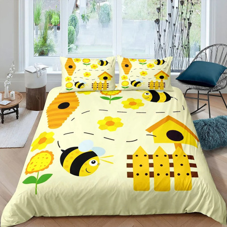 Parure de lit abeille - housse de couette et taies d'oreiller : Modèle 6
