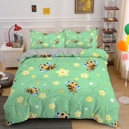 Parure de lit abeille - housse de couette et taies d'oreiller : Modèle 10