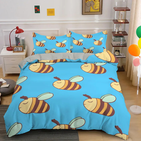 Parure de lit abeille - housse de couette et taies d'oreiller : Modèle 15