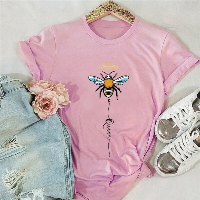 T-shirt femme Queen Bee à motif abeille rose
