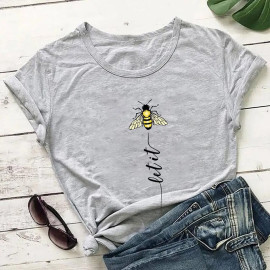 T-shirt Bee Happy à la verticale - couleur gris
