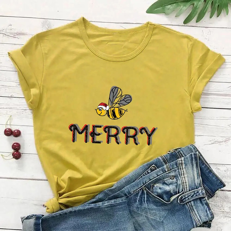 T-shirt abeille de noël - couleur jaune moutarde