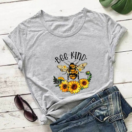 T-shirt Bee Kind abeille romantique - couleur gris