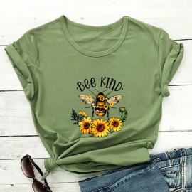 T-shirt Bee Kind abeille romantique - couleur vert olive