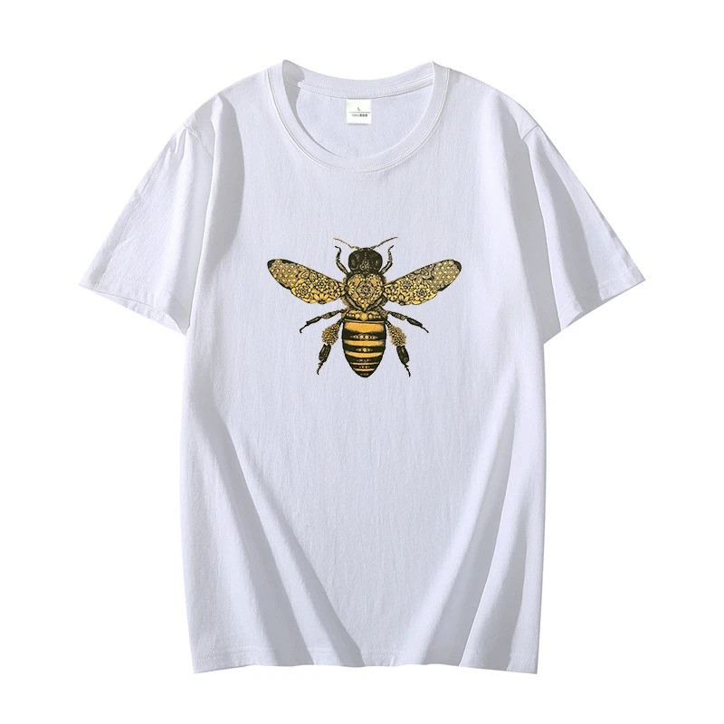 T-shirt col rond dessin d'abeille - couleur blanc