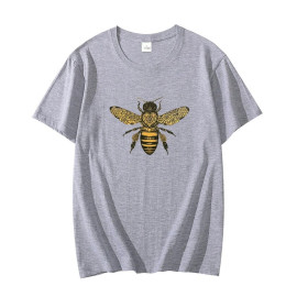 T-shirt col rond dessin d'abeille - couleur gris